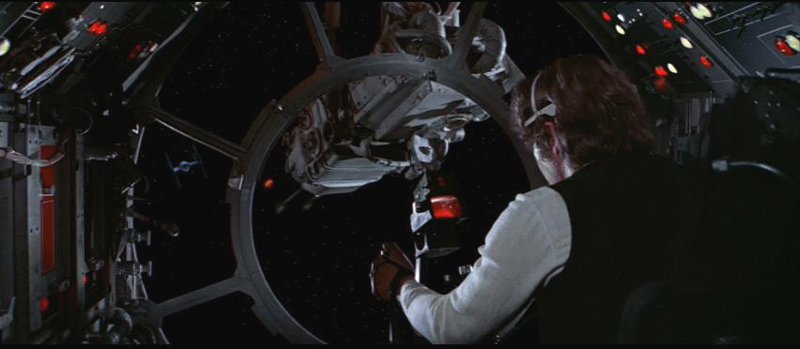 What does Han say in reply to Luke destroying his first Tie Fighter in the Falcon Battle?